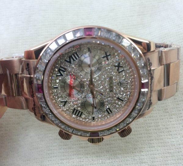 Fake Rolex with Diamond Bezel Daytona Watch 40mm Rose Gold Fake Rolex with Diamond Bezel Daytona Watch 40mm Rose Gold