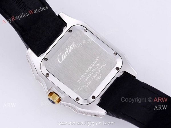 Iced Out Cartier Santos Watch Two Tone Case Automatic Movement Iced Out Cartier Santos Watch Two Tone Case Automatic Movement