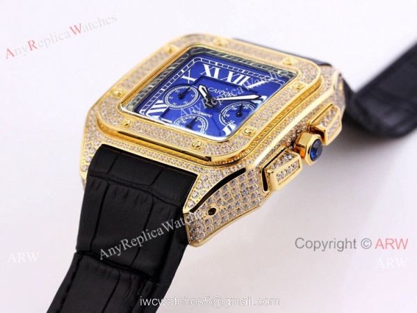 Iced Out Cartier Santos VK Chronograph Watch Blue Dial 45mm Iced Out Cartier Santos VK Chronograph Watch Blue Dial 45mm