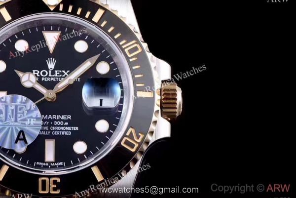 JF Factory 3135 Rolex Submariner 2 Tone Black Ceramic Watch 40mm JF Factory 3135 Rolex Submariner 2 Tone Black Ceramic Watch 40mm
