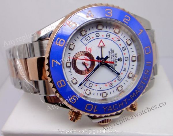 Rolex Yacht-Master II Replica: 2-Tone Rose Gold Blue Ceramic Bezel 44mm Rolex Yacht-Master II Replica: 2-Tone Rose Gold Blue Ceramic Bezel 44mm
