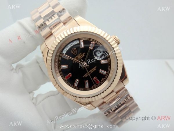 Rose Gold Black Dial Rolex Day-Date II 40mm Replica Watch Rose Gold Black Dial Rolex Day-Date II 40mm Replica Watch