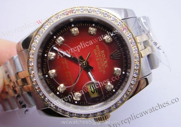 Replica Red Face Rolex Datejust Watch / 2-Tone Diamond Bezel Replica Red Face Rolex Datejust Watch / 2-Tone Diamond Bezel