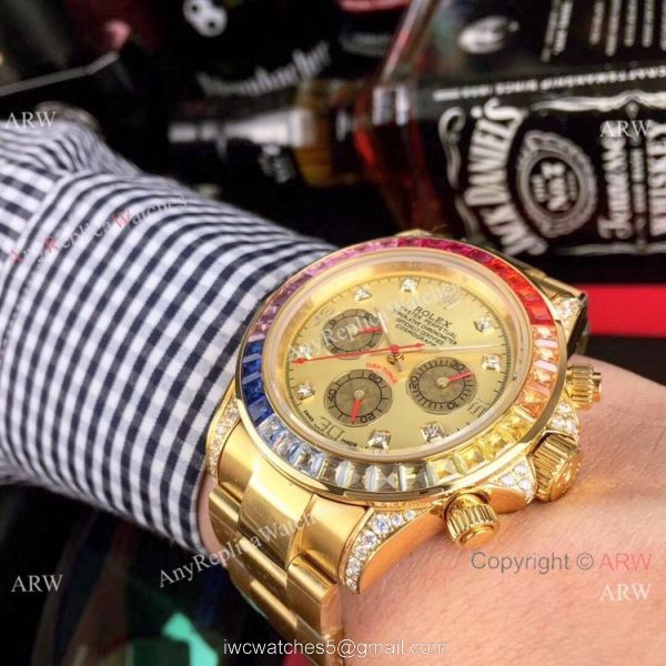 Yellow Gold Rolex Daytona Rainbow Replica Watch 42mm Yellow Gold Rolex Daytona Rainbow Replica Watch 42mm