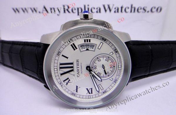 Cartier Calibre Divers Watch: SS White Dial Black Leather Replica Watch Cartier Calibre Divers Watch: SS White Dial Black Leather Replica Watch