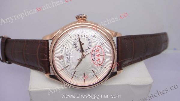 Rolex Geneve Cellini Date Watch Replica Rose Gold White dial Brown Leather Rolex Geneve Cellini Date Watch Replica Rose Gold White dial Brown Leather