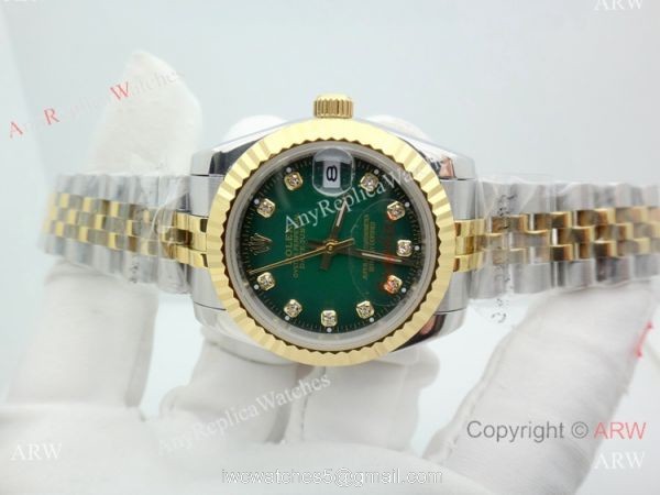 Replica Diamond Rolex Datejust 2-Tone Green Face Watch 31mm Ladies Replica Diamond Rolex Datejust 2-Tone Green Face Watch 31mm Ladies