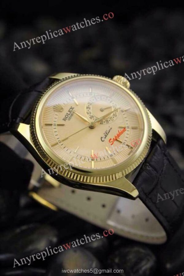 Rolex Geneve Cellini Date Watch Replica Rose Gold White dial Brown Leather Strap Rolex Geneve Cellini Date Watch Replica Rose Gold White dial Brown Leather Strap