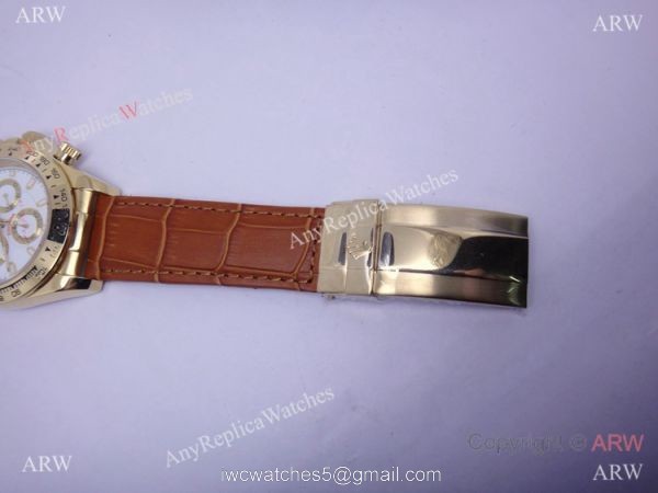 Rolex Daytona White Face Gold Case Brown Leather Band Replica Watch Rolex Daytona White Face Gold Case Brown Leather Band Replica Watch