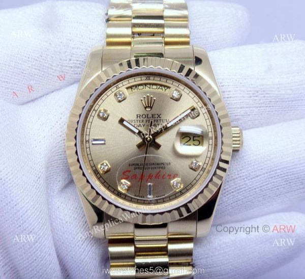 Rolex Day-date Watch Gold Diamond Marker Men Size Rolex Day-date Watch Gold Diamond Marker Men Size