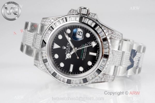 Best 1:1 Replica VR MAX Rolex GMT-Master II Black Sapphire Watch Diamond Band Best 1:1 Replica VR MAX Rolex GMT-Master II Black Sapphire Watch Diamond Band