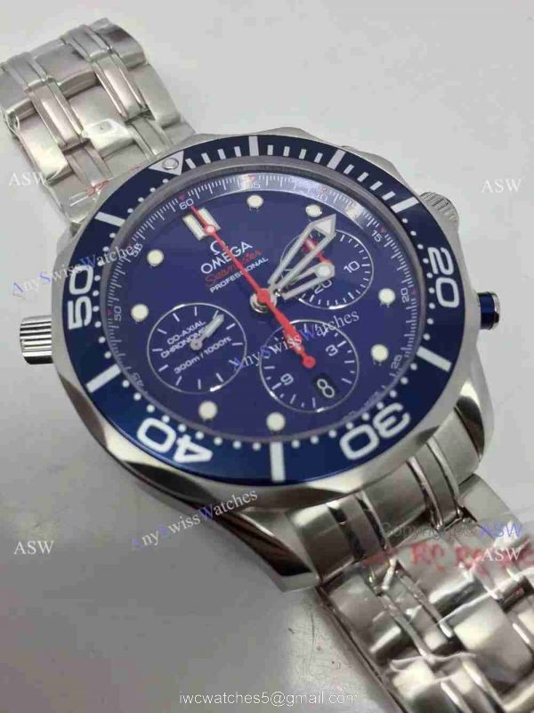 Grade 1A Swiss Omega Seamaster 300 Replica Watch SS Blue Chronograph Dial Grade 1A Swiss Omega Seamaster 300 Replica Watch SS Blue Chronograph Dial
