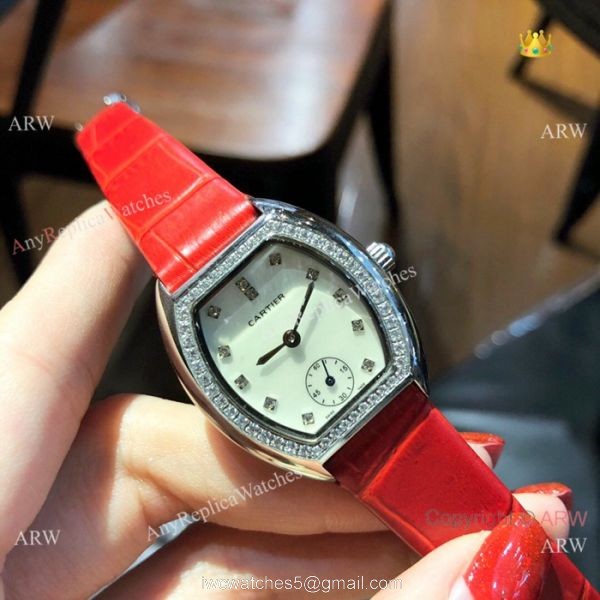 Low Price Cartier Rose Gold Gray Leather Band Ladies Watch 26mm Low Price Cartier Rose Gold Gray Leather Band Ladies Watch 26mm