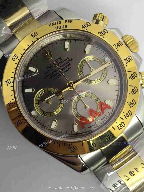 Swiss AAA Replica Rolex Daytona Valjoux 7750 Watch 2-Tone Gray Dial Swiss AAA Replica Rolex Daytona Valjoux 7750 Watch 2-Tone Gray Dial