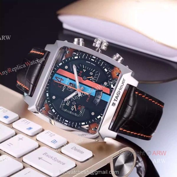 Tag Heuer Monaco Calibre 12 Replica Watch SS Black Red/Blue Line Dial Tag Heuer Monaco Calibre 12 Replica Watch SS Black Red/Blue Line Dial
