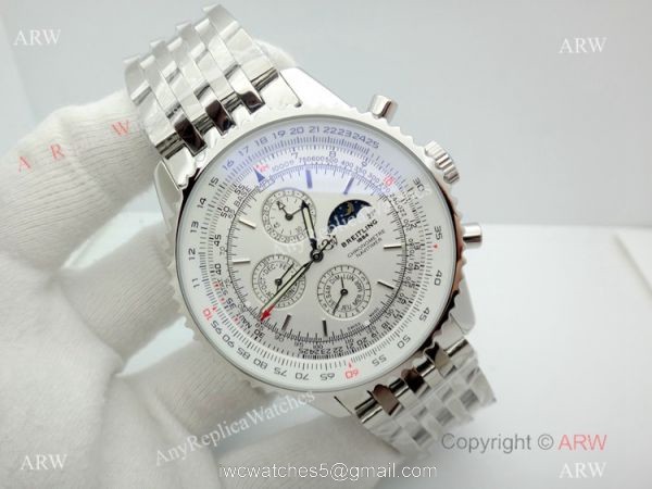Replica Breitling Navitimer Watch White Moonphase Dial Stainless Steel Watch Replica Breitling Navitimer Watch White Moonphase Dial Stainless Steel Watch