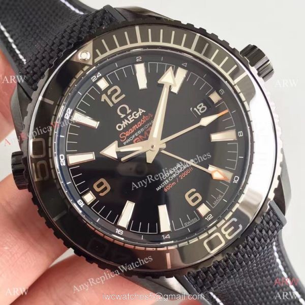 Swiss Replica Omega Seamaster Planet Ocean Deep Black GMT Ceramic Watch Swiss Replica Omega Seamaster Planet Ocean Deep Black GMT Ceramic Watch