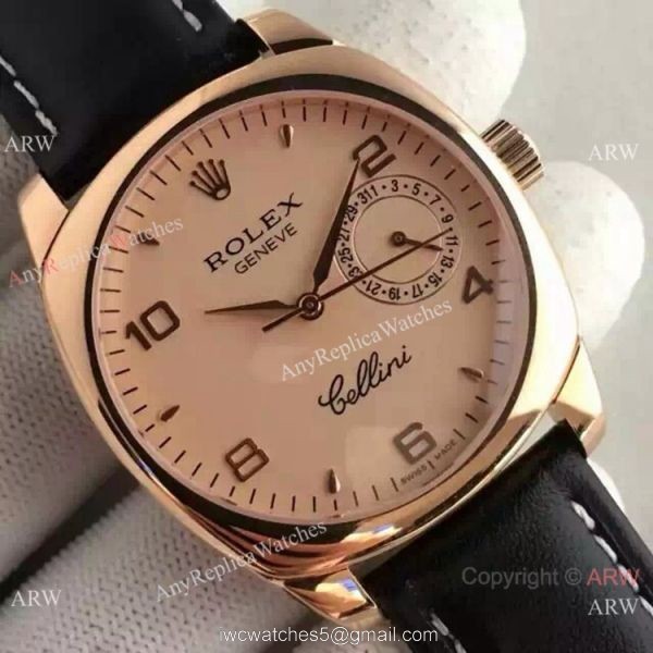 Swiss Replica Rolex Cellini Danaos Replica Watch Rose Gold Black Leather Strap Swiss Replica Rolex Cellini Danaos Replica Watch Rose Gold Black Leather Strap