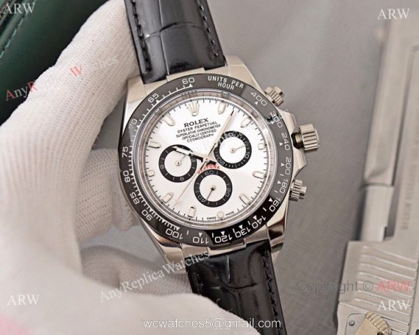 Best Quality Copy Rolex Daytona Watch White Dial Black Leather Strap Best Quality Copy Rolex Daytona Watch White Dial Black Leather Strap
