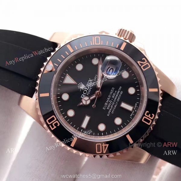 Swiss ETA2836 Rolex Submariner Rose Gold Rubber Strap Watch 40mm Swiss ETA2836 Rolex Submariner Rose Gold Rubber Strap Watch 40mm