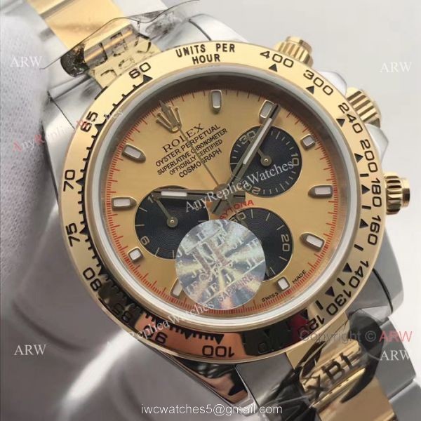 JF Swiss Grade 7750 Rolex Daytona 2-Tone Watch Gold Face Black Subdials JF Swiss Grade 7750 Rolex Daytona 2-Tone Watch Gold Face Black Subdials