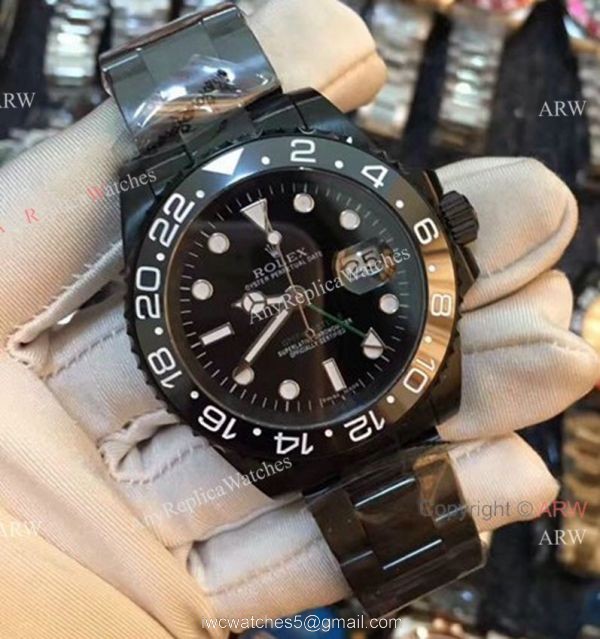 All Black Rolex Replica GMT-MASTER II Watch / Red Black Ceramic Bezel All Black Rolex Replica GMT-MASTER II Watch / Red Black Ceramic Bezel