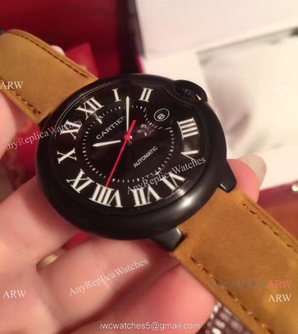 Buy Replica Cartier Ballon Bleu Automatic Watch Brown Leather ADLC coating Case Buy Replica Cartier Ballon Bleu Automatic Watch Brown Leather ADLC coating Case