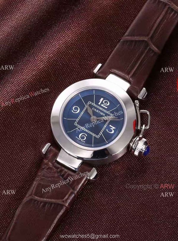 Best AAA Cartier Pasha Copy Watch SS Blue Dial Blue Leather 28mm Best AAA Cartier Pasha Copy Watch SS Blue Dial Blue Leather 28mm