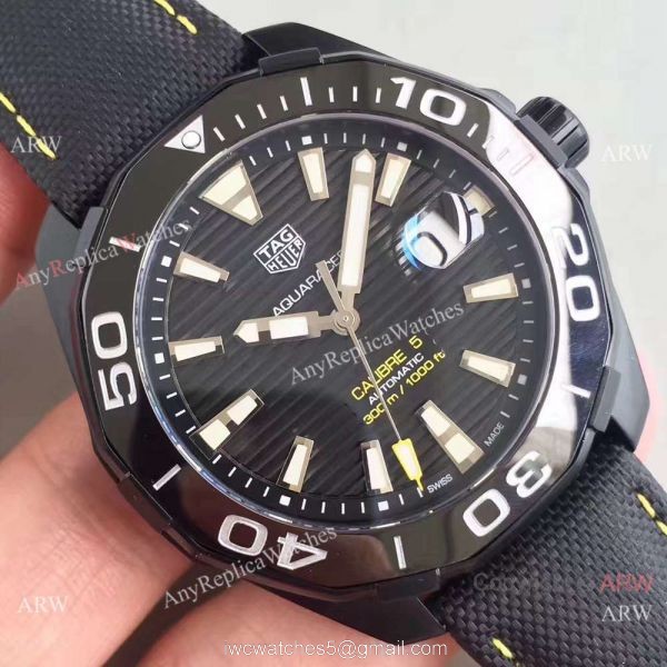 Swiss Grade Copy TAG HEUER Aquaracer Calibre 5 Black Steel 43mm Watch Swiss Grade Copy TAG HEUER Aquaracer Calibre 5 Black Steel 43mm Watch