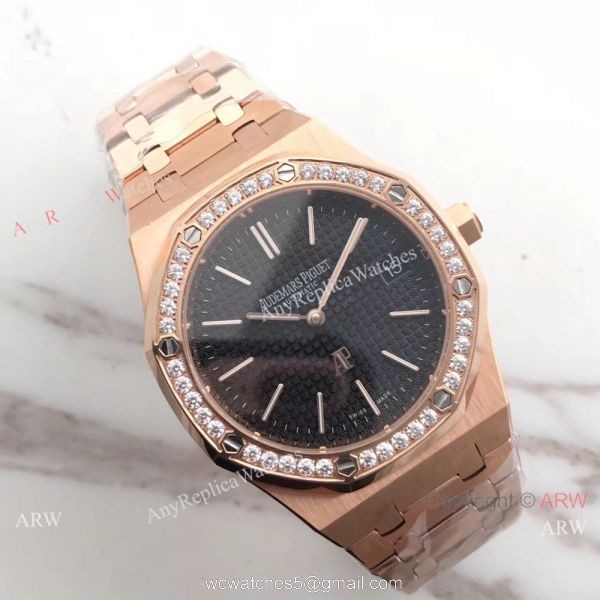 JH Copy Audemars Piguet Royal Oak Automatic Extra Thin Watch Rose Gold Diamond Bezel JH Copy Audemars Piguet Royal Oak Automatic Extra Thin Watch Rose Gold Diamond Bezel