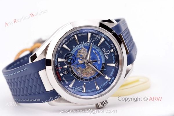 VS Factory Swis Replica Omega Aqua Terra Blue Worldtimer Rubber Band Watch For Men VS Factory Swis Replica Omega Aqua Terra Blue Worldtimer Rubber Band Watch For Men