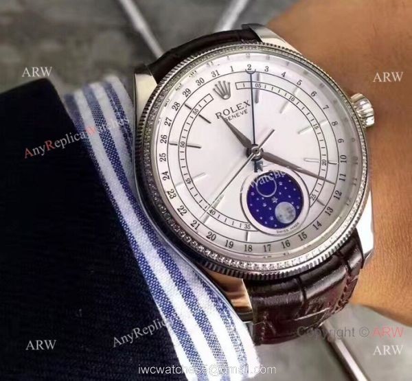 Baselworld Rolex Cellini Moonphase Replica Watch Stainless Steel Brown Leather Strap Watch Baselworld Rolex Cellini Moonphase Replica Watch Stainless Steel Brown Leather Strap Watch