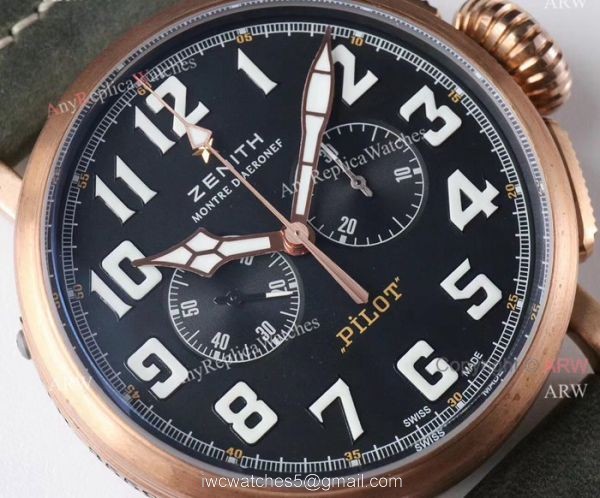 AAA Swiss Grade Replica Zenith Pilot Type 20 Extra Special Chronograph Dial Green Leather Band Watch AAA Swiss Grade Replica Zenith Pilot Type 20 Extra Special Chronograph Dial Green Leather Band Watch