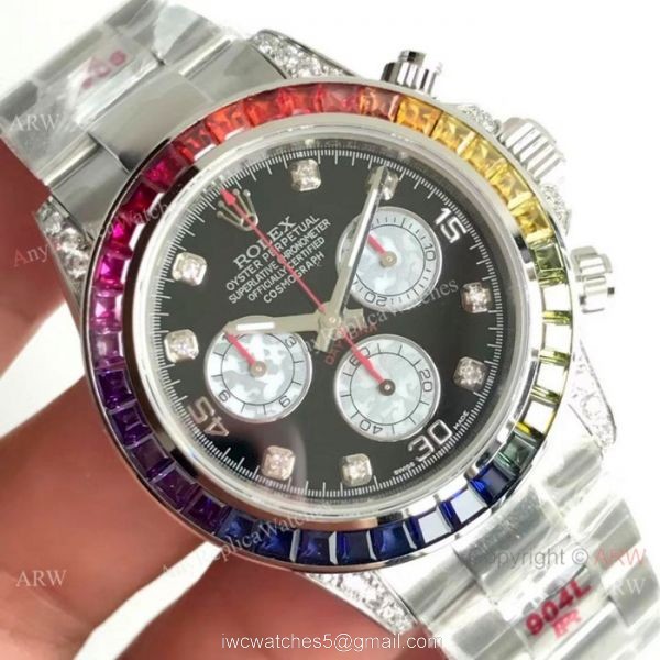EX Factory Swiss Rolex Rainbow Daytona Replica Watch SS Black Face EX Factory Swiss Rolex Rainbow Daytona Replica Watch SS Black Face
