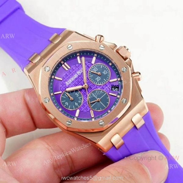 New Audemars Piguet Royal Oak Offshore Ladies Watch Rose Gold Purple Strap New Audemars Piguet Royal Oak Offshore Ladies Watch Rose Gold Purple Strap