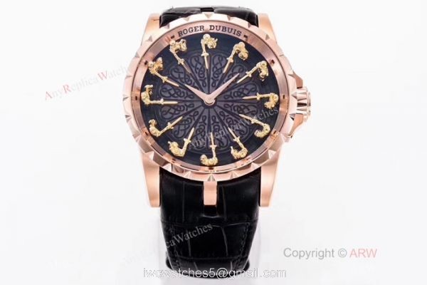 New Replica Roger Dubuis Excalibur Knights Of The Round Table II watch Rose Gold Black Dial New Replica Roger Dubuis Excalibur Knights Of The Round Table II watch Rose Gold Black Dial