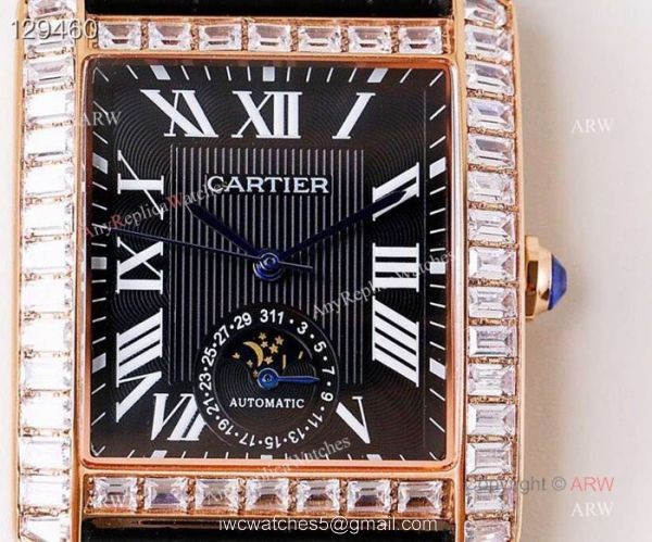 Swiss ETA2824 Cartier Tank Moon phase copy Watches Rose Gold Diamond Bezel Swiss ETA2824 Cartier Tank Moon phase copy Watches Rose Gold Diamond Bezel