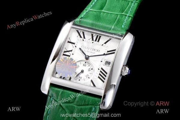 Swiss Grade Cartier Tank 1904MC Mens Watches SS Green Strap Swiss Grade Cartier Tank 1904MC Mens Watches SS Green Strap