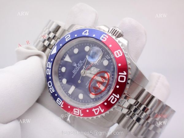 Stainless Steel Blue Face Rolex GMT Master II Pepsi Replica Watch 40mm Stainless Steel Blue Face Rolex GMT Master II Pepsi Replica Watch 40mm