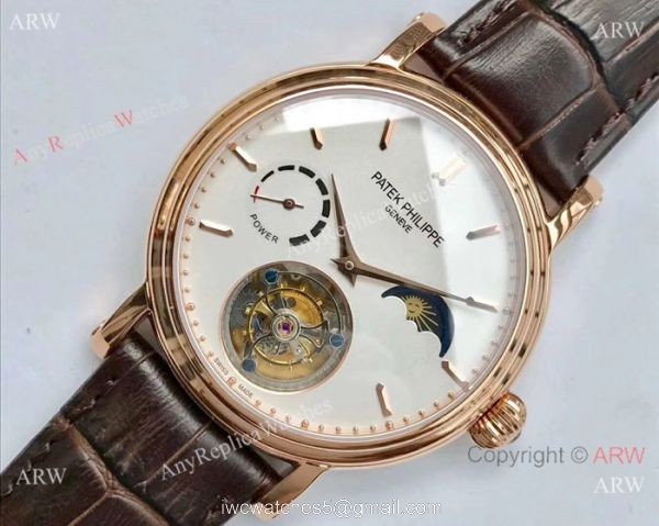 Swiss Grade Patek Philippe Power Reserve Watches Rose Gold Brown leather Strap Swiss Grade Patek Philippe Power Reserve Watches Rose Gold Brown leather Strap