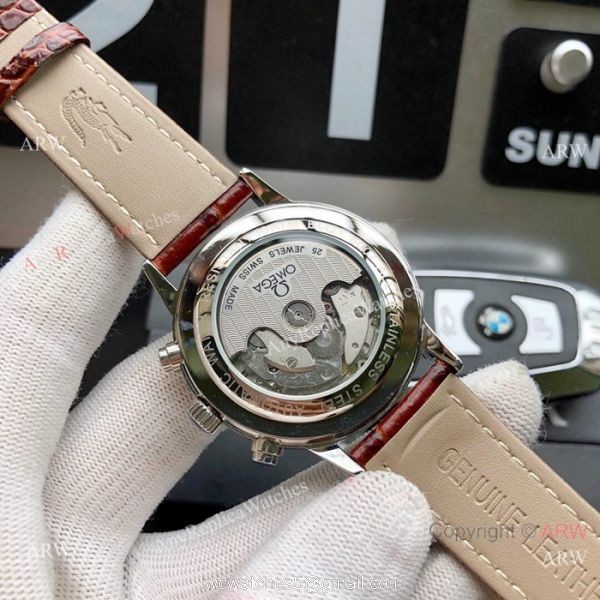 Best Replica Omega Complications Moonphase Watches SS Brown Leather Strap Best Replica Omega Complications Moonphase Watches SS Brown Leather Strap