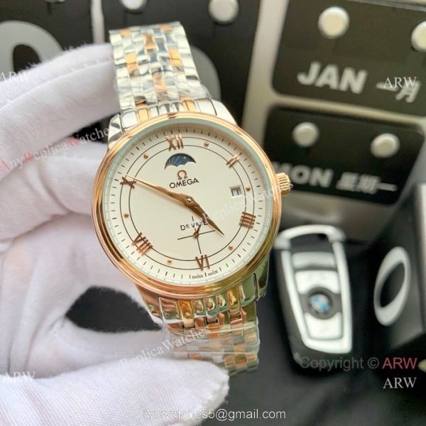 New Copy Omega De Ville Moon Phase 40mm Watches Stainless Steel Black Face New Copy Omega De Ville Moon Phase 40mm Watches Stainless Steel Black Face