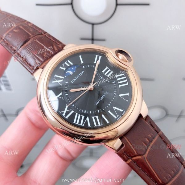 Copy Ballon Bleu de Cartier Moonphase Watch White Dial Black Leather Band Copy Ballon Bleu de Cartier Moonphase Watch White Dial Black Leather Band
