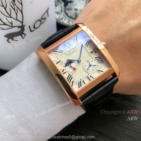 Cartier Tank Moonphase Men Wristwatch Rose Gold Black Dial Cartier Tank Moonphase Men Wristwatch Rose Gold Black Dial