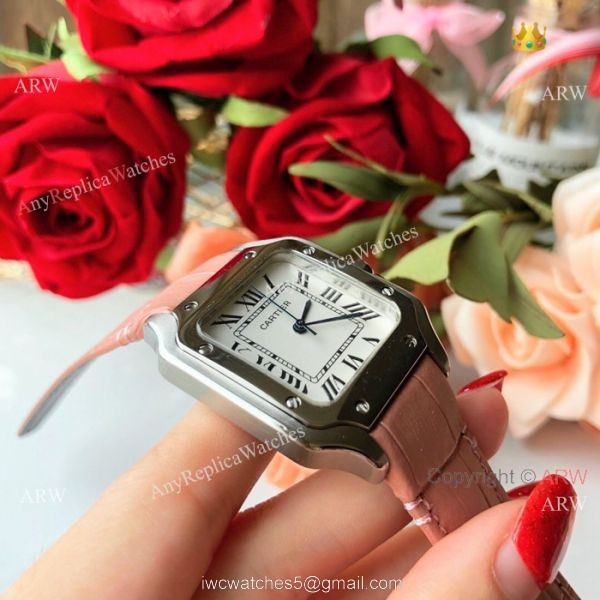 New Style Santos Cartier Watch Lady Pink Leather Strap New Style Santos Cartier Watch Lady Pink Leather Strap