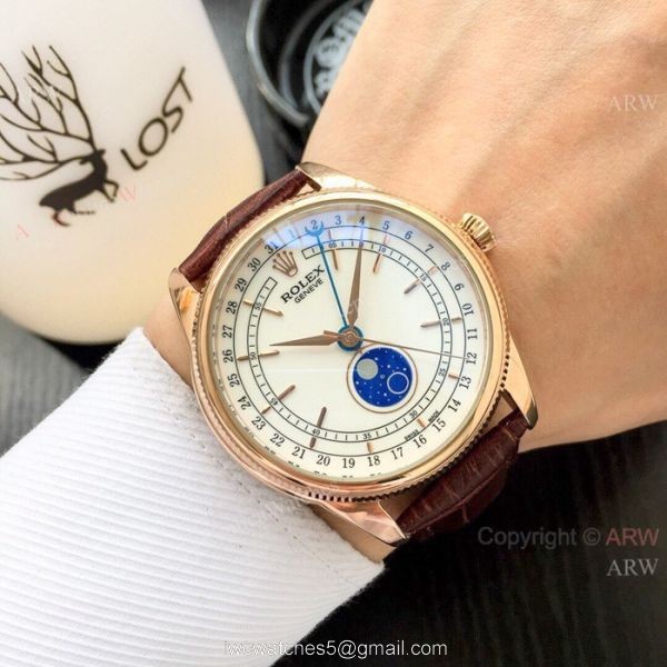 Baselworld Replica Rolex Cellini Moon phase Watches Rose Gold Blue Stick Baselworld Replica Rolex Cellini Moon phase Watches Rose Gold Blue Stick