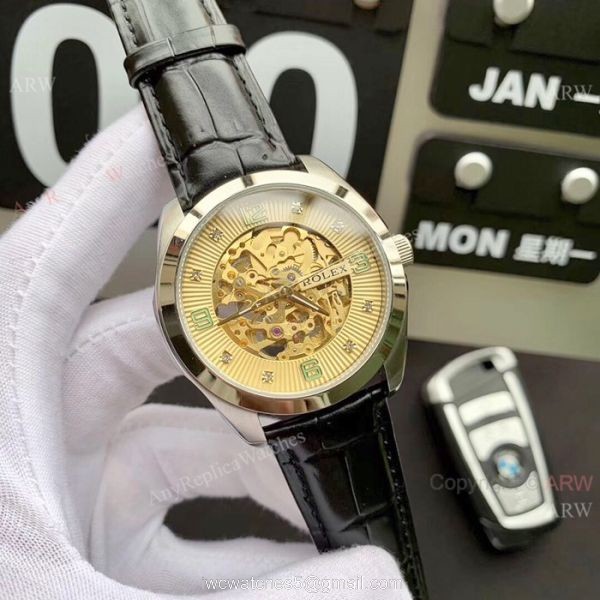Rolex Geneve Cellini Replica Watch Tourbilln Face Brown Leather Strap Rolex Geneve Cellini Replica Watch Tourbilln Face Brown Leather Strap