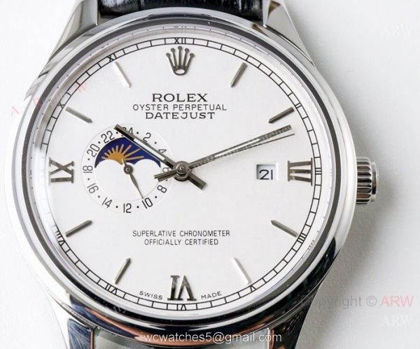 Swiss 8217 Rolex Datejust Moonphase replica Watch White Dial Gold Sticks Swiss 8217 Rolex Datejust Moonphase replica Watch White Dial Gold Sticks