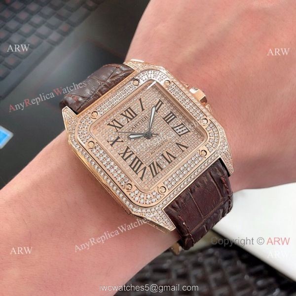 Cartier Santos 100 Diamond Replica Watch SS Full Diamond Cartier Santos 100 Diamond Replica Watch SS Full Diamond