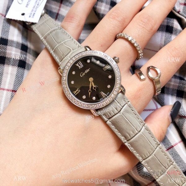 Copy Cartier Rose Gold Black Dial Watch 33mm Ladies Copy Cartier Rose Gold Black Dial Watch 33mm Ladies
